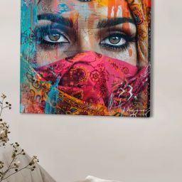Art Street Multicolour Large Stretched Masked Girl Canvas Painting-2