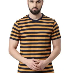 Force NXT Yellow Cotton Regular Fit Striped T-Shirt-image-25