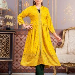 Aarika Girls Yellow Printed Kurti Set-image-38