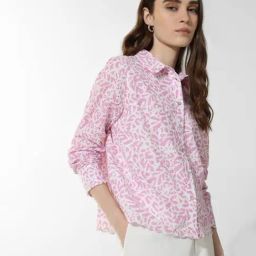 Only Pink and White Cotton Self Design Shirt-picture-13