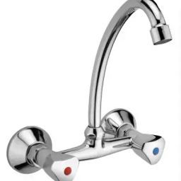 EUROBRASS 32 cm Chrome Wall Mounted Double Lever J Spout Design Kitchen & Bathroom Sink Mixer Faucet-29