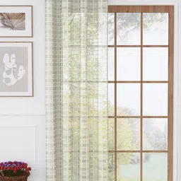 Story@home Off White Geometric Sheer Long Door Curtain-image-66