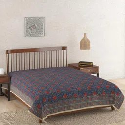 Fabindia Kamal Blue & Red Printed Cotton Double Bed Cover-picture-17