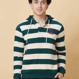 Being Human Dark Green Regular Fit Striped Hooded Sweatshirt-picture-32