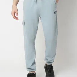 Underjeans By Spykar Blue Cotton Blend Regular Fit Printed Trackpants-image-1