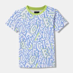 Blue Giraffe Kids Blue & White Cotton Printed T-Shirt-image-30
