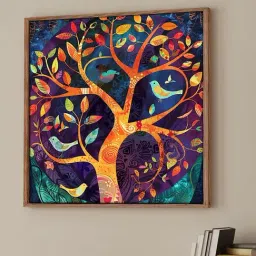 Art Street Multicolour Large Framed Birds In A Tree Canvas Painting-picture-44