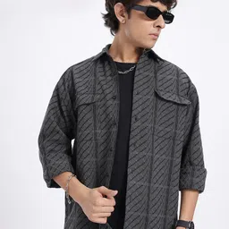 glitchez Urban Plaid Woven Design Oversized Shirt-picture-15