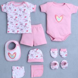Bumzee Girls Baby Pink & White Cotton Printed Clothing Set-image-66