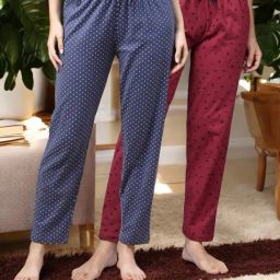 Kryptic Maroon & Grey Melange Cotton Relaxed Fit Printed Lounge Pant - Pack of 2-image-65