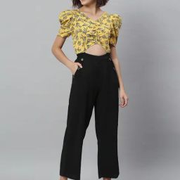 KASSUALLY Black & Yellow Floral Print Jumpsuit-image-52