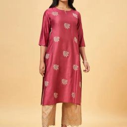 Rangmanch by Pantaloons Pink Embroidered Straight Kurta-image-60