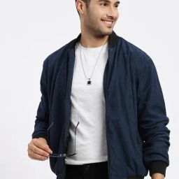 SHOWOFF Navy Blue Corduroy Slim Fit  Jacket-25