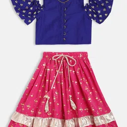 Twisha Girls Navy Blue & Pink Solid Gotta Patti Top with Ghaghra-50