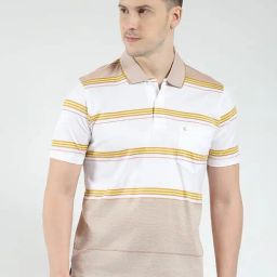Luxuria Beige Cotton Regular Fit Striped T-Shirt-image-72