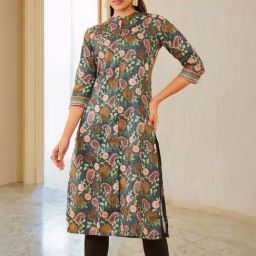 Soch Charcoal Rayon Floral & Paisley Printed Straight Kurta-image-34