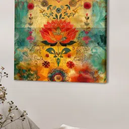 Art Street Multicolour Large Stretched Lotus Floral Canvas Painting-picture-6