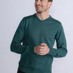 Petrol V-Neck Fine Knit Pullover-image-67