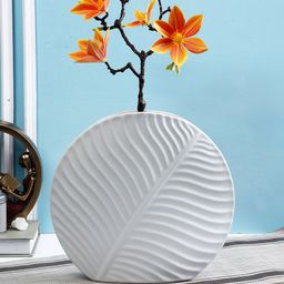 TAYHAA White Textured Leaf Shape Ceramic Flower Vase-image-57