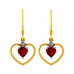 BIS Hallmarked 18k Gold Heart-Shaped Diamond with A Red Stone Drop Earrings for Women & Girls-image-22