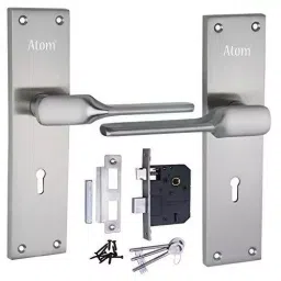 Atom Iron Silver Door Handle Lock Set, MH-IR-52-KY-SS-4