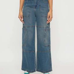 Madame Blue Cotton Straight Fit Cargo Jeans-image-39