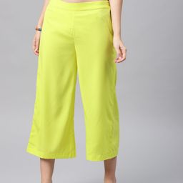 W Women Lime Green Solid Cropped Trousers-92