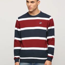 Pepe Jeans Burgundy Red Cotton Regular Fit Striped Sweatshirt-image-69