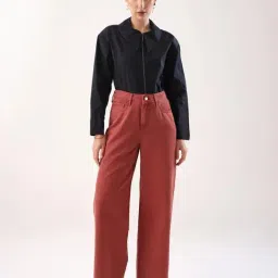 RAREISM Rust Polyester Solid Trousers-picture-46