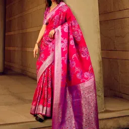 Saree Mall Pink Woven Sarees With Unstitched Blouse-image-55