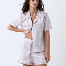 Wunderlove by Westside Dusty Pink Stripe Pattern Shirt and Shorts Set-image-86
