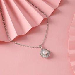 Zaveri Pearls Silver Pearl Flower Contemporary Cubic Zirconia Embellished Pendant & Chain-ZPFK16616-73