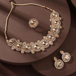 Zaveri Pearls Gold Tone Kundan & Austrian Diamonds Choker Necklace Earring & Ring Set-ZPFK16627-4
