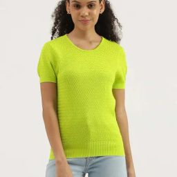 United Colors of Benetton Green Cotton Textured Pattern Top-image-24