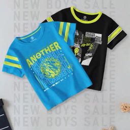 Codez Kids Blue & Black Printed T-Shirt (Pack Of 2)-image-45