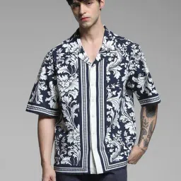 Jack & Jones Blue & White Cotton Loose Fit Floral Print Shirt-picture-36