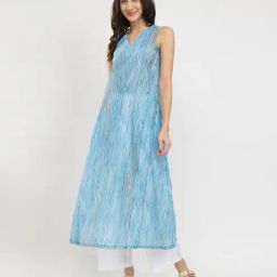 Pink Fort Blue A-Line Striped Kurta-picture-43
