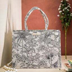 NR by Nidhi Rathi White Fabric Printed Tote Handbag-picture-8