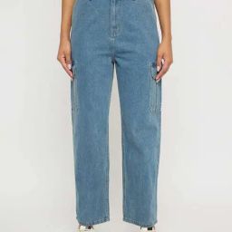 Madame Light Blue Cotton Wide Leg Fit Cargo Jeans-image-62