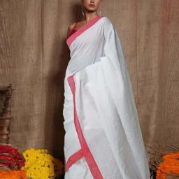 Unnati Silks White Linen Woven Saree With Unstitched Blouse-image-98