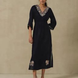 aarke Ritu Kumar Navy Embroidered Midi Dress-picture-12