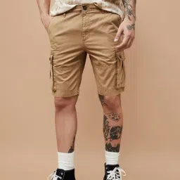 Fame Forever By Lifestyle Khaki Cotton Regular Fit Cargo Shorts-picture-6