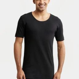 Jockey 2400 Black Super Combed Cotton Rich Half Sleeves Shorts with Stay Warm Technology-image-66