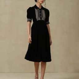 aarke Ritu Kumar Black Embroidered A Line Dress-image-26