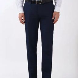 Peter England Navy Slim Fit Texture Trousers-image-73