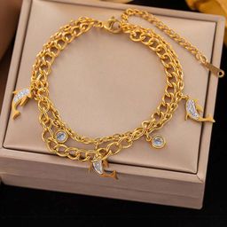GOLDIWALA Stainless Steel Gold-Plated Artificial Stones Studded Multistrand Bracelet-14