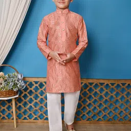 Sangria Boys Geometric Embroidered Sequinned Dupion Silk Straight Kurta With Trousers-57