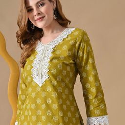 BKApparels Women Cotton Ethnic Motifs Printed Lace Kurta-picture-36