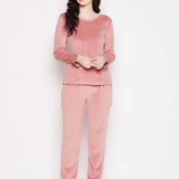 Clovia Pink Plain Top Pyjamas Set-image-88