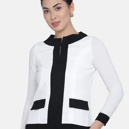 PowerSutra White & Black Colourblocked Crepe Top-image-27